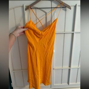Orange silk mini dress
